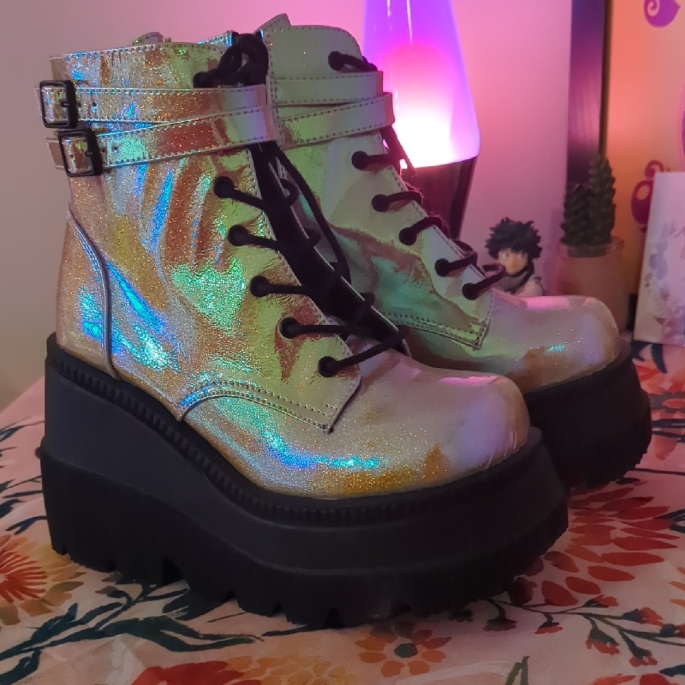 Holographic Platform Ankle Boots